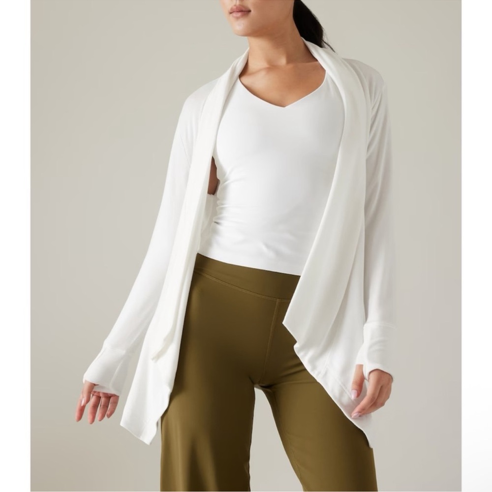 Athleta Pranayama Wrap Cardigan Sweater Small Sea Salt Restore Ribbed